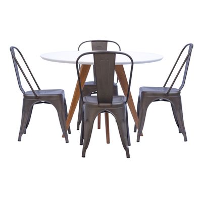 Mesa-de-Jantar-Square-Redonda-Branco-Fosco-90cm---4-Cadeiras-Tolix-Ferrugem-Vintage