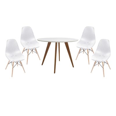 conjunto-mesa-square-redonda-tampo-branco-fosco-88cm-com-4-cadeiras-eames-colmeia-branca-com-base-madeira
