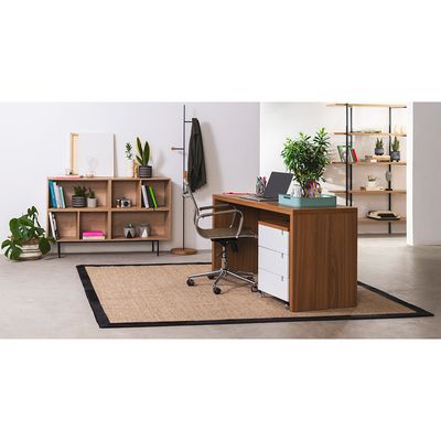 kit-escritorio-bancada-136cm-modulo-gavetas-louro-freijo-poltrona-noruega-cobre-baixa-ambiente