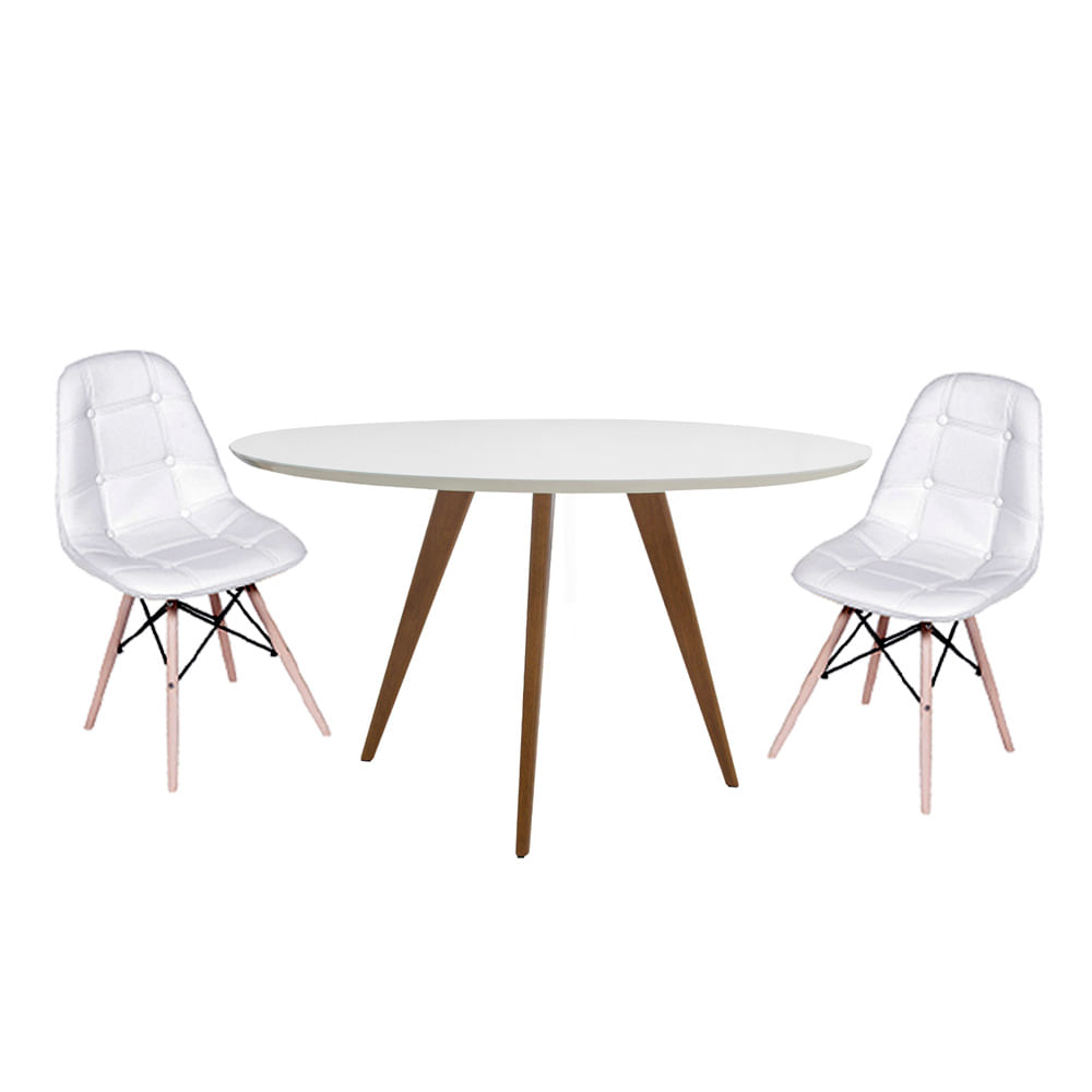 Conjunto Mesa Square Redonda Branco Fosco 88cm com 4 Cadeiras Eiffel Branca  - Abra Casa