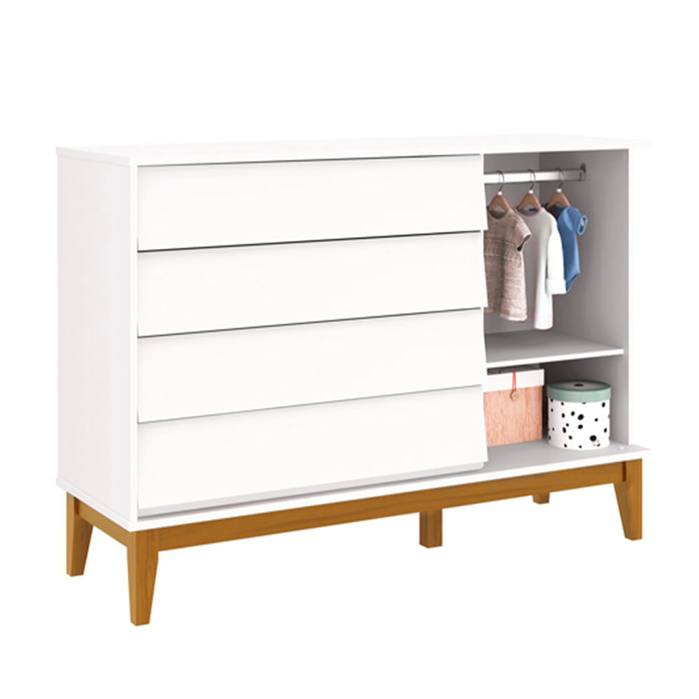 comoda-noah-4-portas-com-porta-e-pes-em-madeira-branco-fosco-aberto