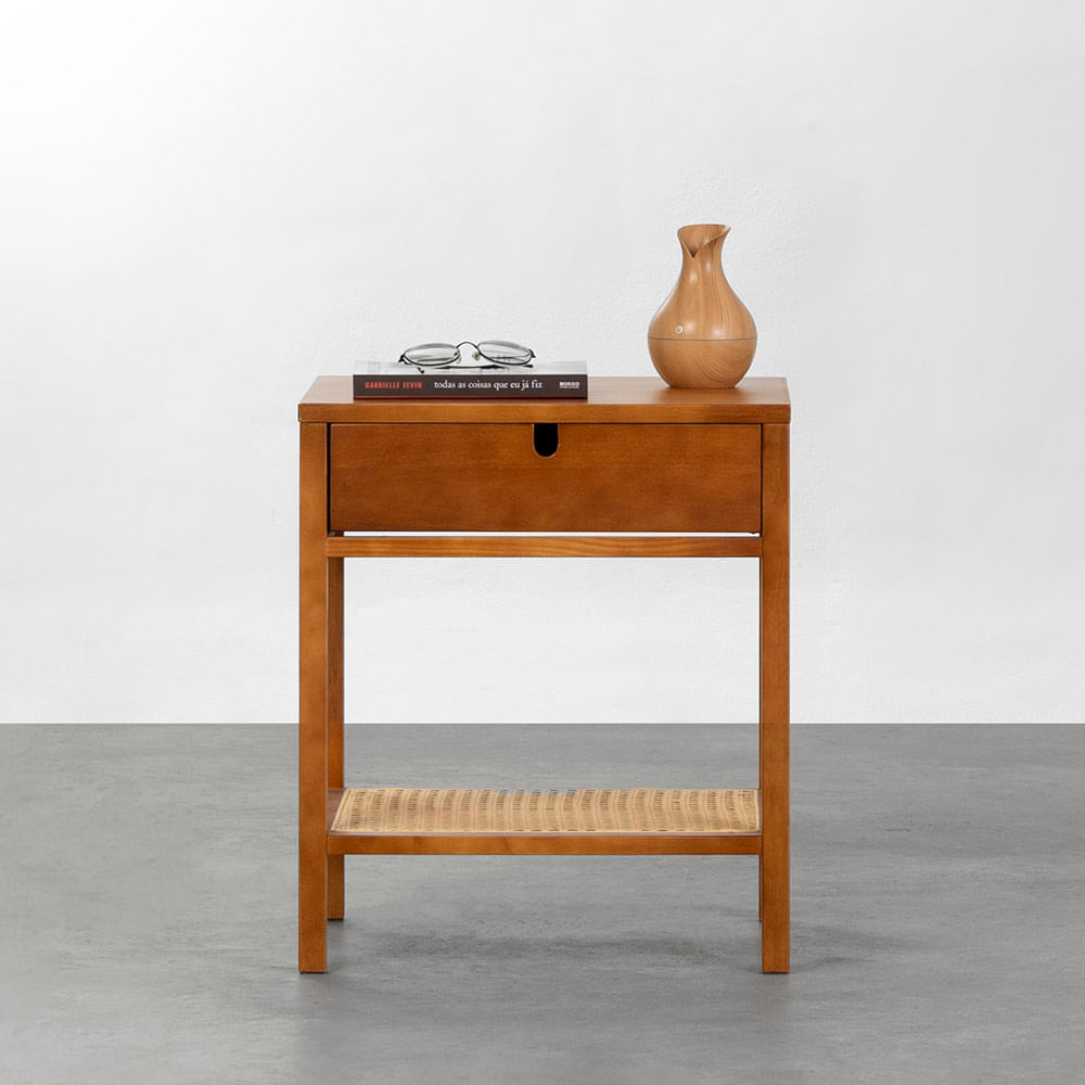 Mesa de Cabeceira Zia Palha Natural 1 Gaveta e 1 Prateleira - Canela