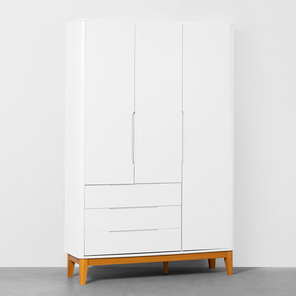 Guarda-Roupa Boom 3 Portas e 3 Gavetas com Pés Square Mel - Branco Fosco