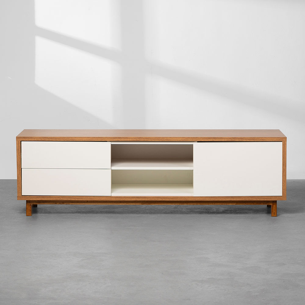 Rack Zorro 2 Gavetas 1 Porta Freijó e Branco - 1,60m