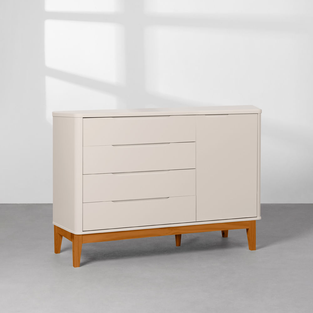 kit-quarto-infantil-boom-com-pes-square-mel---berco---comoda-4-gavetas-e-1-porta---areia-fosco