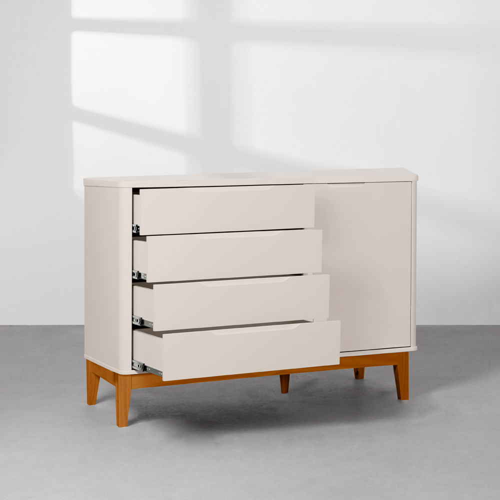 kit-quarto-infantil-boom-com-pes-square-mel---berco---comoda-4-gavetas-e-1-porta---areia-fosco