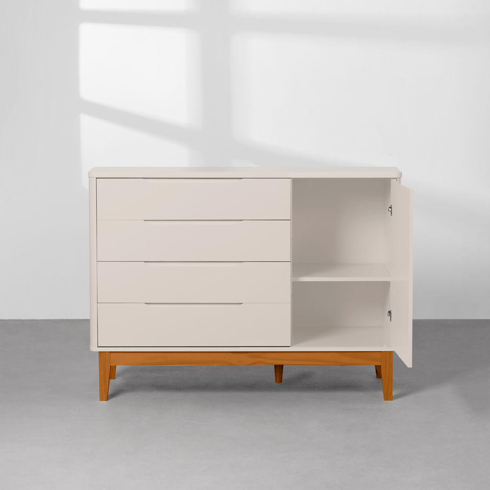 kit-quarto-infantil-boom-com-pes-square-mel---berco---comoda-4-gavetas-e-1-porta---areia-fosco