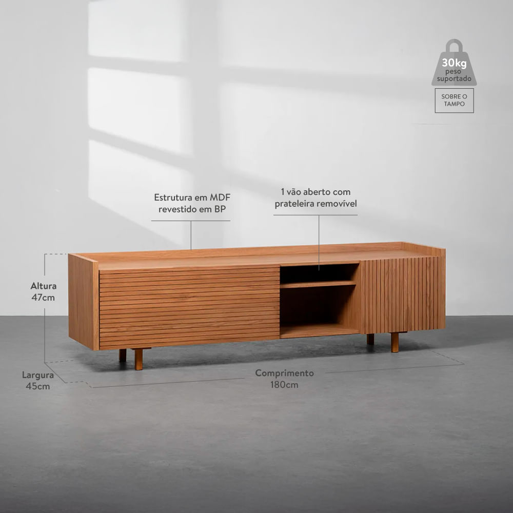 Rack Chico 2 portas com frisos Olmo - 1,80m