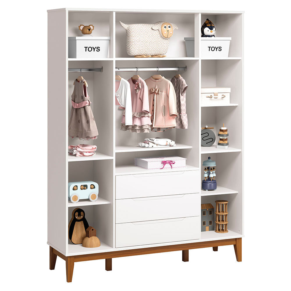 kit-quarto-infantil-elfe-branco-fosco---comoda-4-gavetas-e-1-porta---guarda-roupa---berco-mini-cama-guarda-roupa-interior