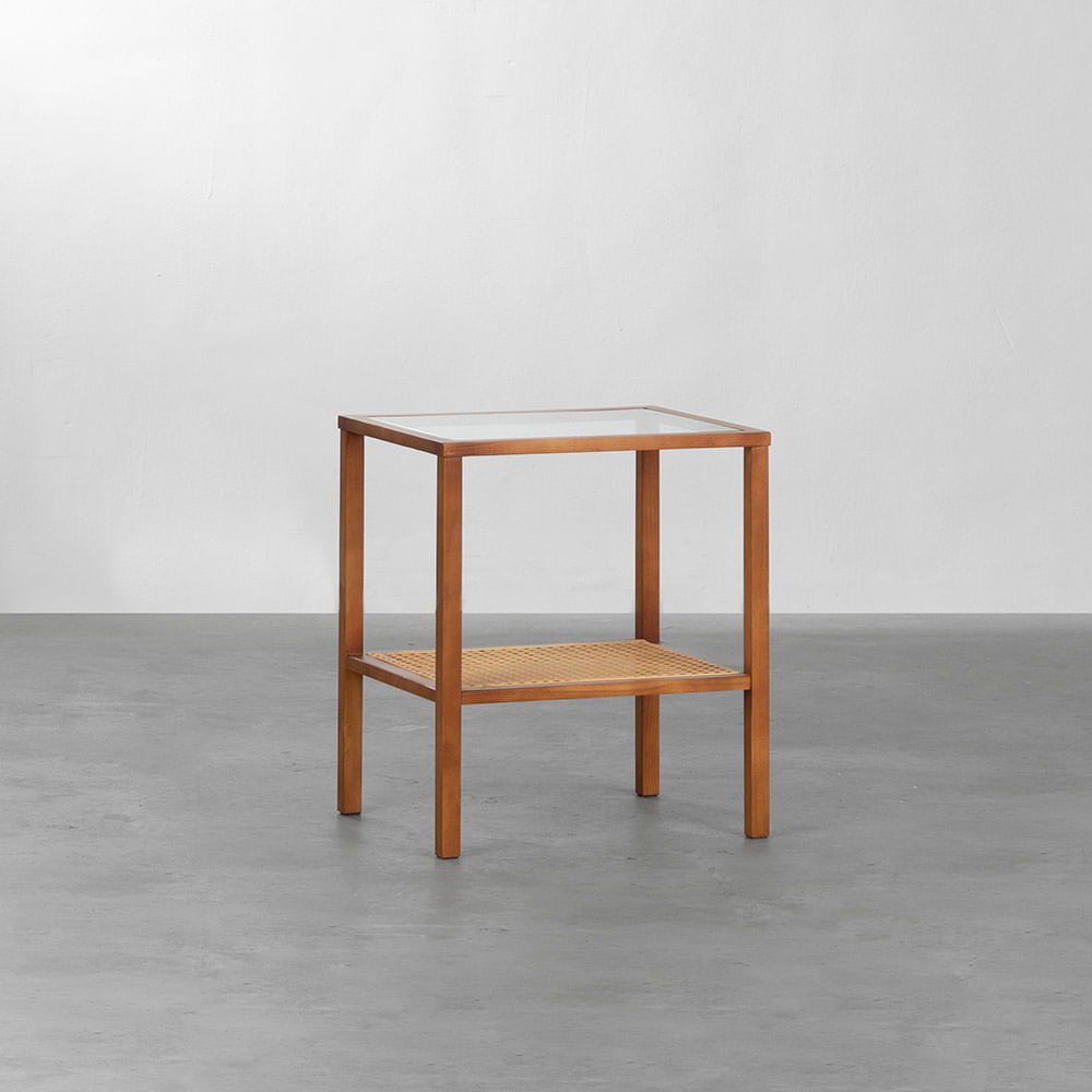 Mesa de Cabeceira Zia 1 Prateleira Tampo Vidro Incolor - Canela