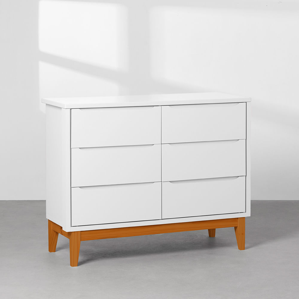 Kit-Quarto-Infantil-Theo-com-Pes-Square-Mel---Berco---Comoda-6-Gavetas---Guarda-Roupa-2-Portas---Poltrona-e-Puff-Lola---Branco-Fosco