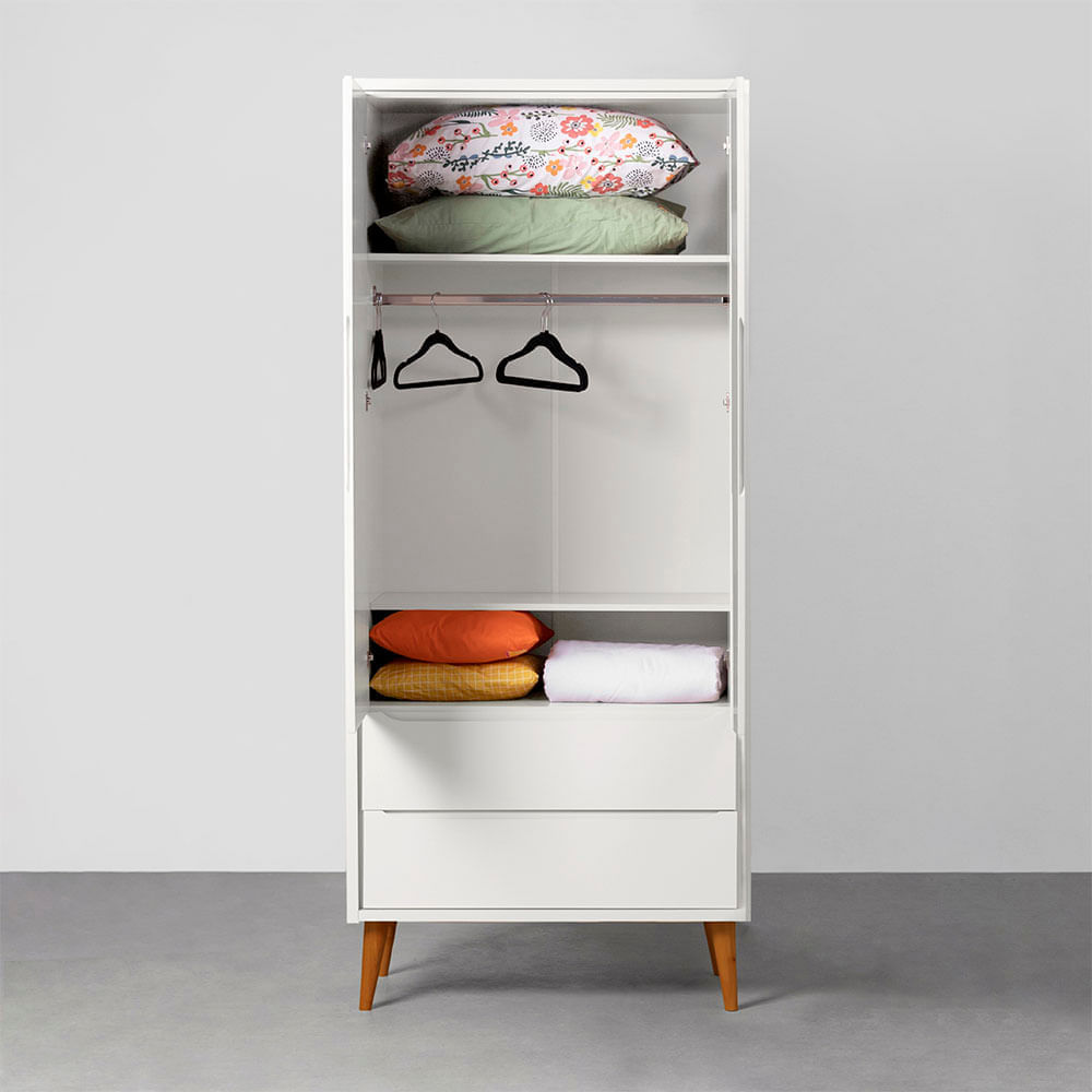 Kit-Quarto-Infantil-Theo-com-Pes-Square-Mel---Berco---Comoda-6-Gavetas---Guarda-Roupa-2-Portas---Poltrona-e-Puff-Lola---Branco-Fosco