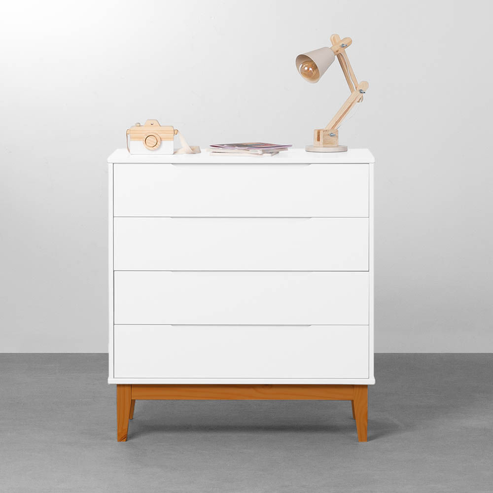 Cômoda Elfe 4 Gavetas com Pés Square Mel – Branco Fosco