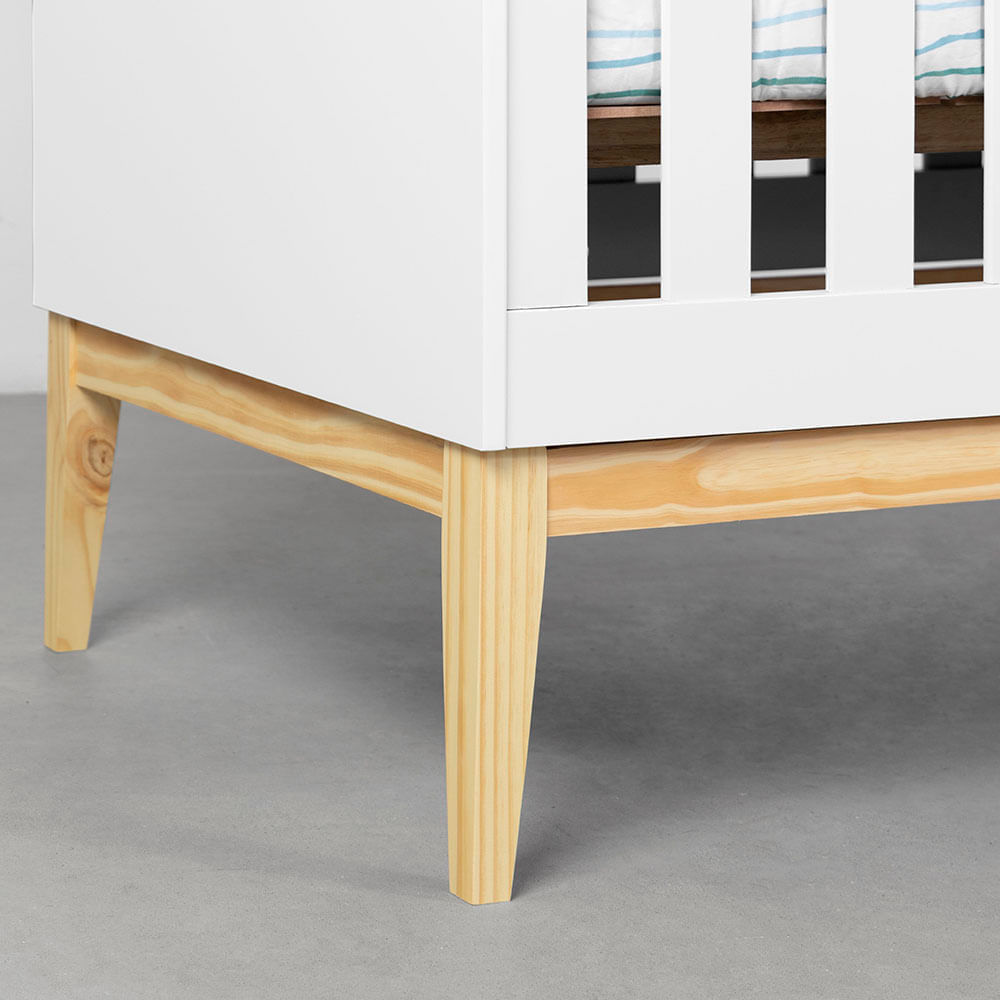 Quarto-Infantil-Elfe-Branco-Fosco-Comoda-4-Gavetas---Armario---Berco-Noah-com-Kit-Pe-berco-detalhe-pe