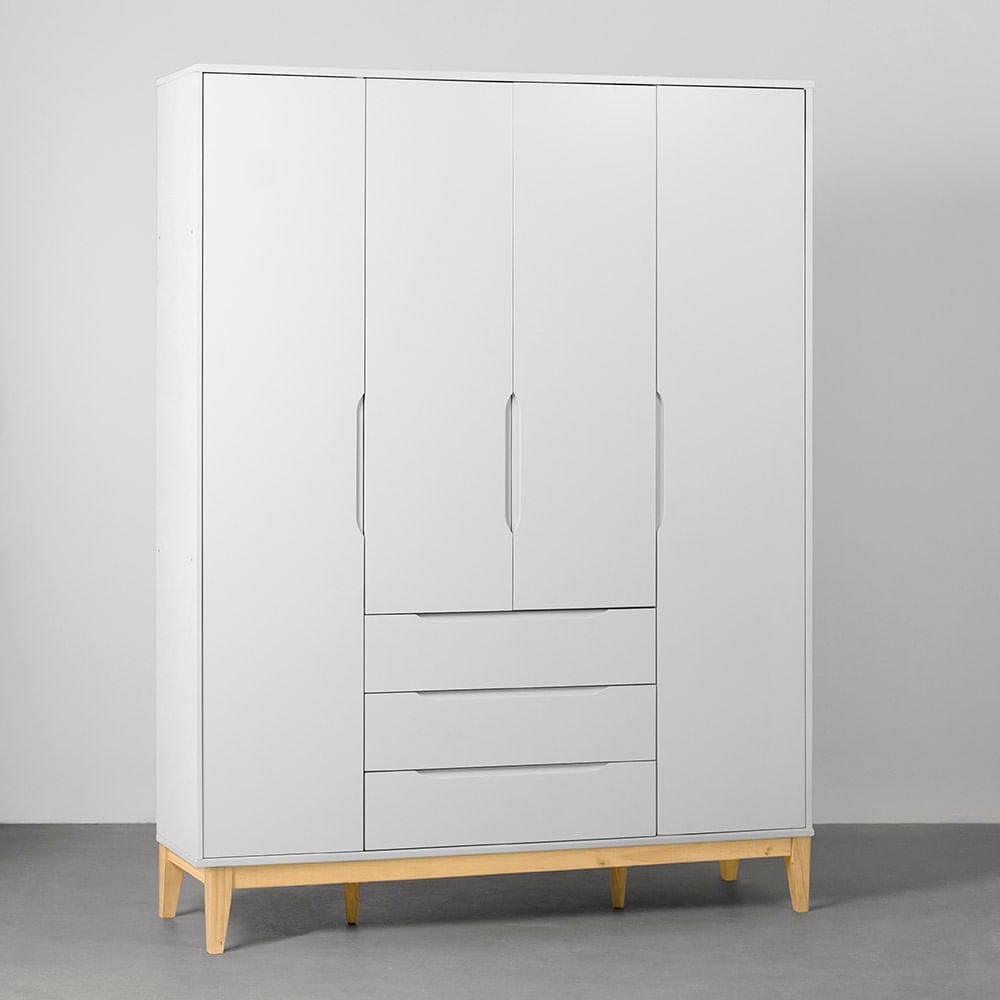 Quarto-Infantil-Elfe-Branco-Fosco-Comoda-4-Gavetas---Armario---Berco-Noah-com-Kit-Pe-armario