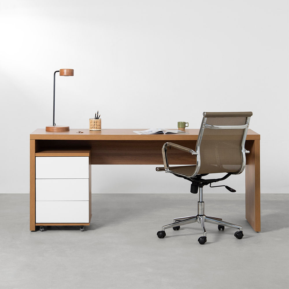 conjunto-bancada-136cm-modulo-gavetas-louro-freijo-cadeira-de-escritorio-noruega-cobre-baixa