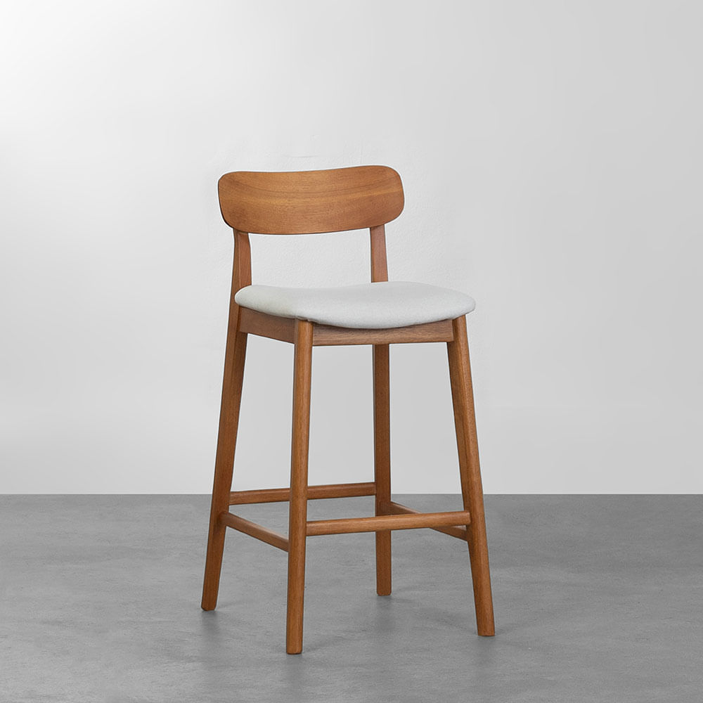Banqueta Nord Encosto Madeira Assento Texture - Off White