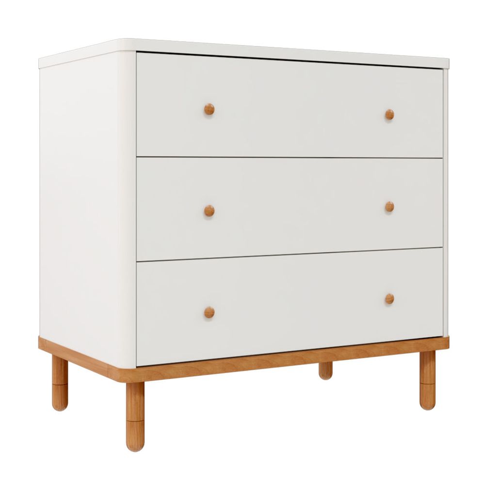Cômoda Joy 3 Gavetas - Branco com Pés em Madeira