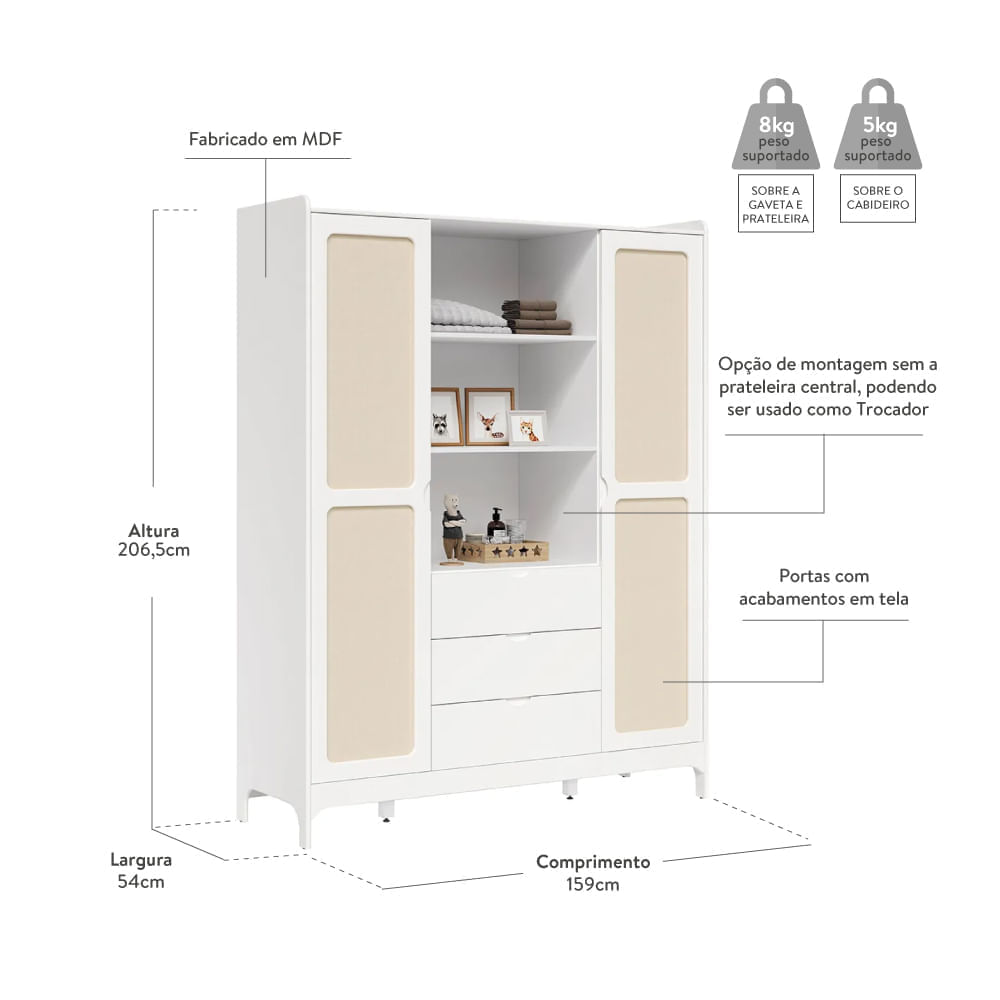 kit-quarto-infantil-brisa-branco-fosco---bicama-sofa---guarda-roupa-com-2-portas-e-3-gavetas