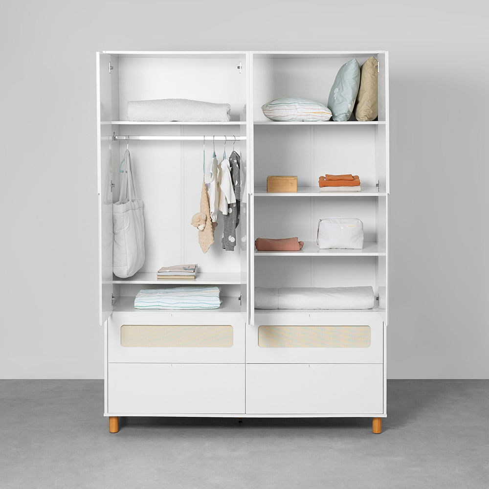 kit-quarto-infantil-ollie---berco-mini-cama---comoda-3-gavetas---guarda-roupa-4-portas---poltrona-de