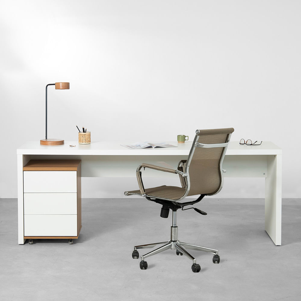 conjunto-bancada-180cm-modulo-gavetas-louro-freijo-cadeira-de-escritorio-noruega-cobre